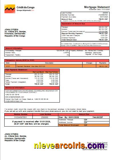 Congo Credit du Congo bank mortgage statement